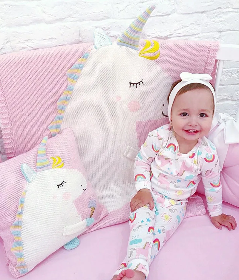 Baby Knit Cushion Pillow Cartoon Three-dimensional Unicorn Sofa Pillows Children Photography Prop Bedding Decorative Cushions