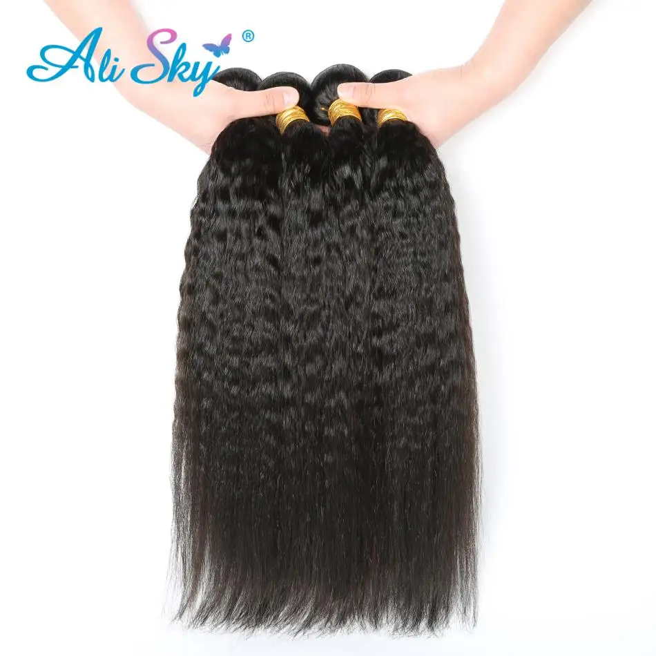 AliSky Brazilian Hair Kinky Straight Bundles Human Hair Bundles Deals Natural Weave Remy Hair Extension Human Hair 1/3/4PCS