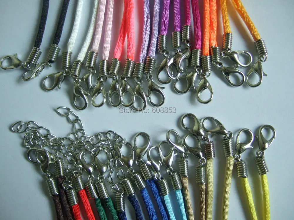 

50pcs mixed Satin Silk Pendant Necklace Cord 18 inches/2mm with Clasp Chain
