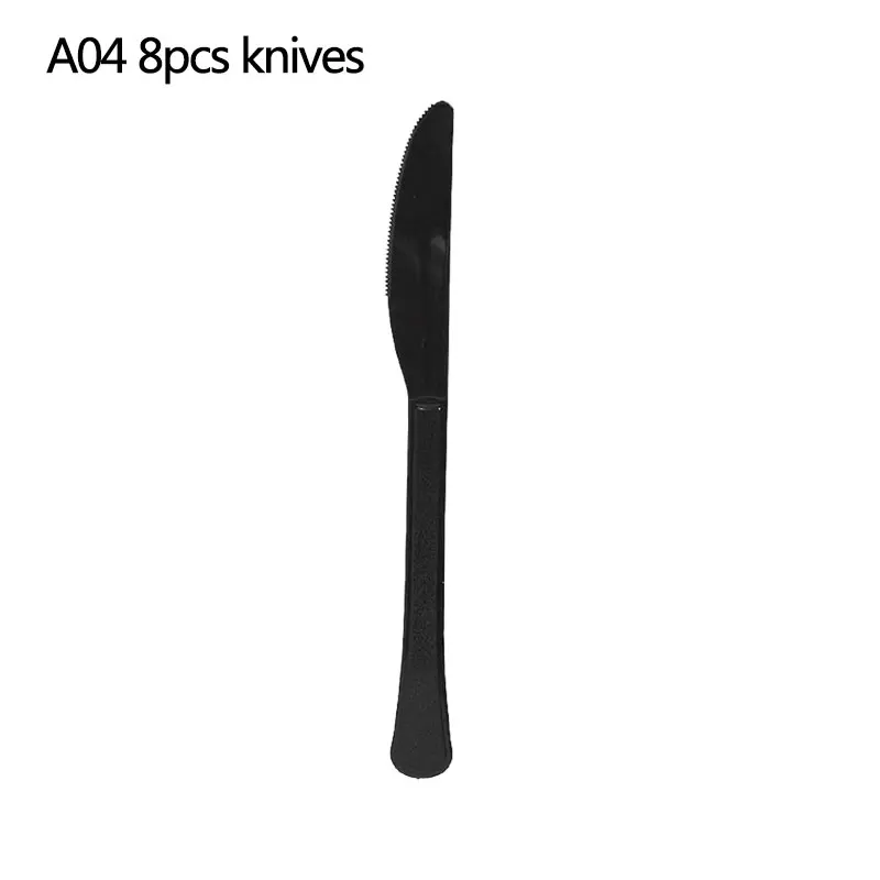 A04 knives 18/21/31/40/50th черный золотой счастливый посуда для вечеринки в честь Дня Рождения наборы скатерть чашки тарелки салфетки Свадебные принадлежности для юбилейной вечеринки - Цвет: A04 knives