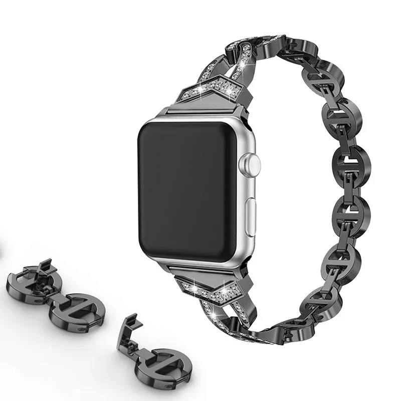 Для умных часов Apple, серия 4, 3, 2, 1, нержавеющая сталь, для женщин, Vo, алмаз, для IWatch, полосы, металлический ремешок для часов 38, 40, 42, 44 мм