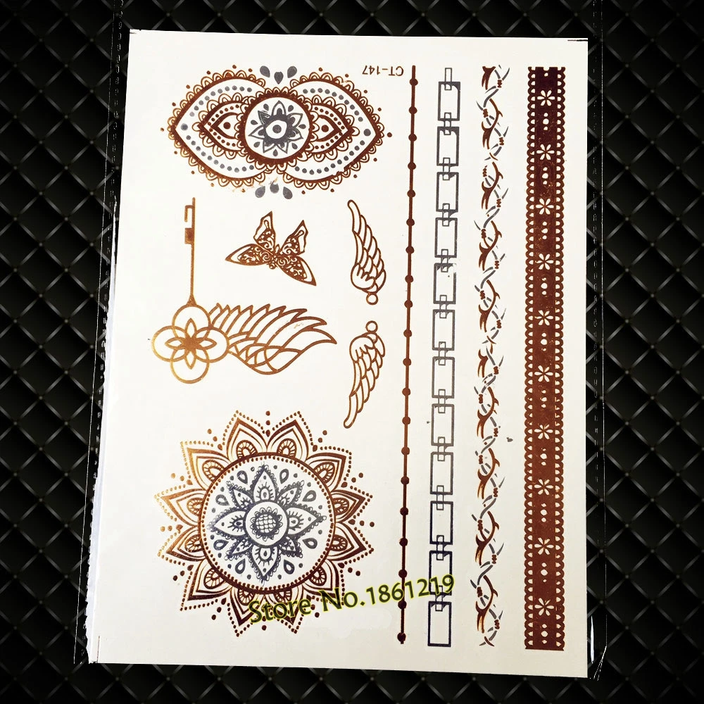 

25 стилей, пикантные золотые Временные татуировки, кружевная хна, мандала, цветок, тату, паста для боди-арта, водостойкая поддельная металлич...