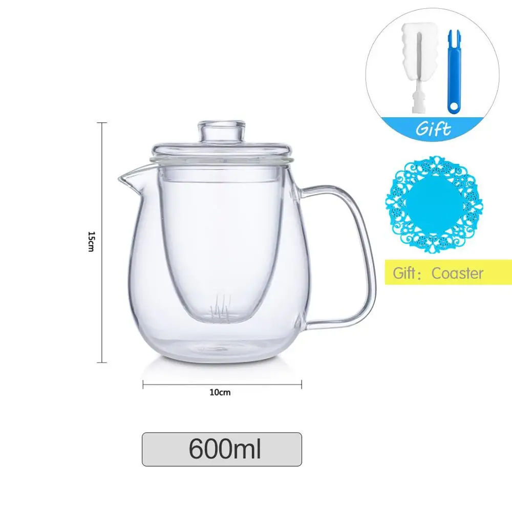600ml Большой кувшин, стеклянный чайник для воды, чайный горшок, мои водяные горшки для цветочного кофе с ручкой, кипяток, посуда для холодной воды, 600 мл, 1200 мл - Цвет: 600ml