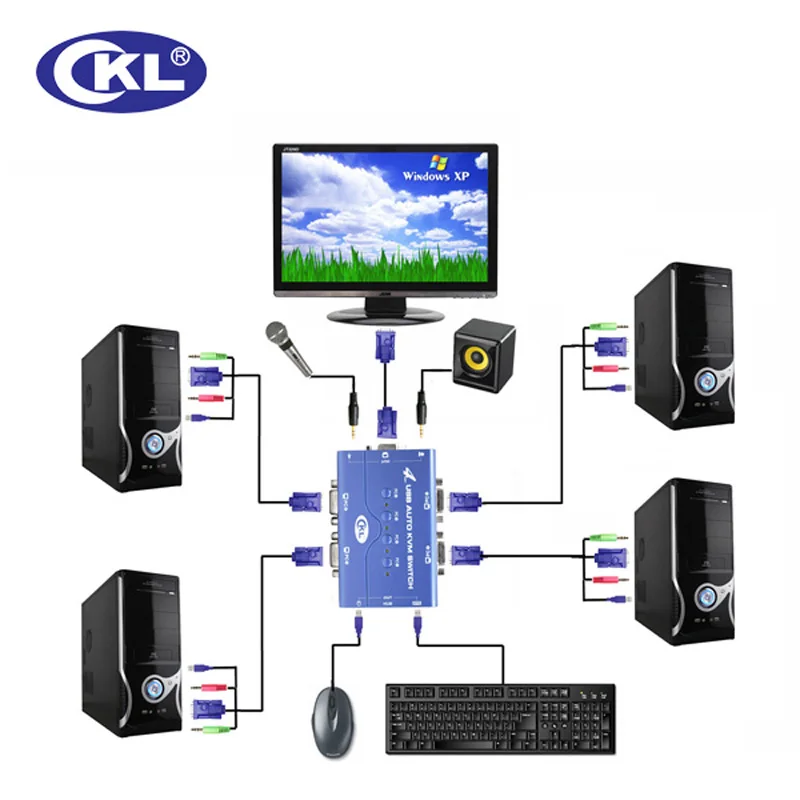 CKL 4 порта USB Авто VGA KVM переключатель поддерживает аудио микрофон для ПК монитор