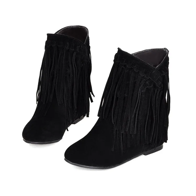 GOXPACER/женские сапоги из нубука с кисточками без застежки круглым носком большие