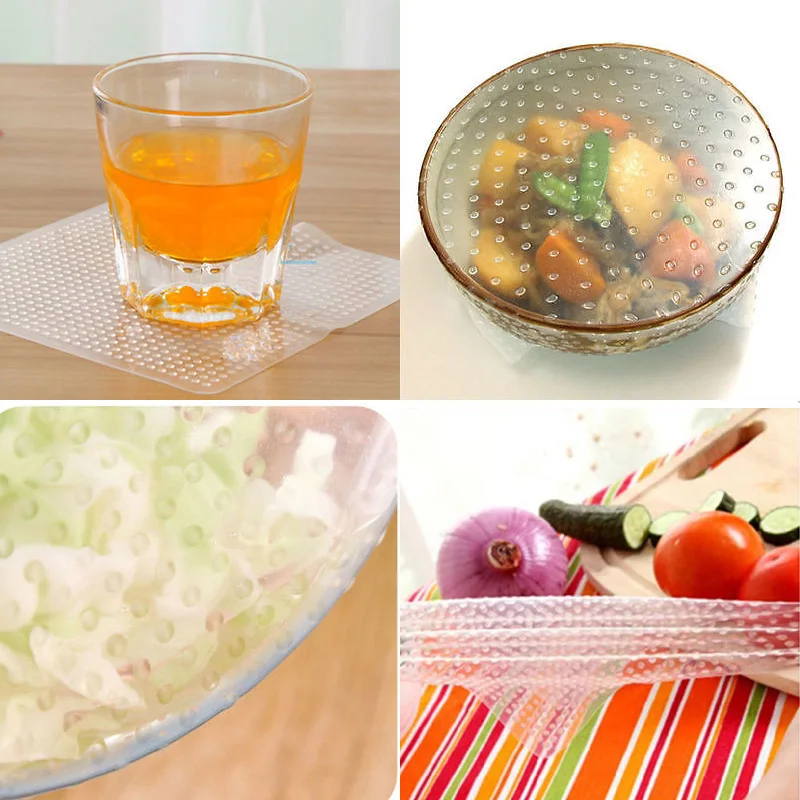 Очищаемая многоразовая силиконовая пищевая пленка для хранения свежести в кухонных инструментах пищевая оболочка 4 шт. растяжимая многофункциональная на.