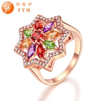 fym brand rose gold color multicolor aaa cubic zirconia ring for women birthday stone gifts wholesale