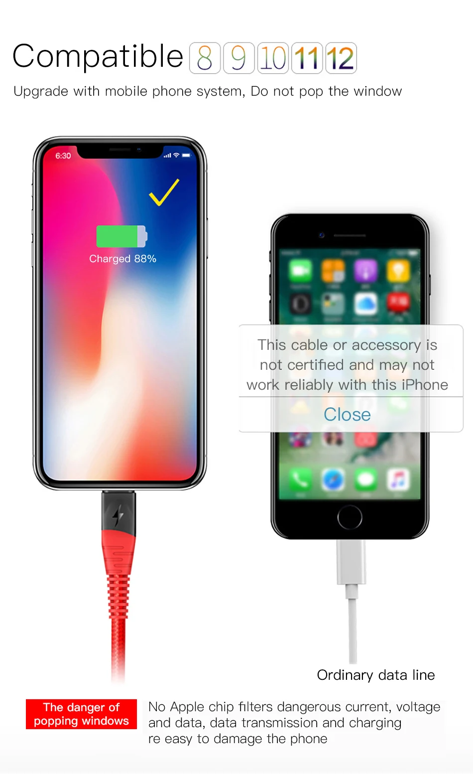 Прочный нейлоновый usb-кабель ACCEZZ для iPhone X XS MAX XR 8 7 6S 5 Plus, кабель для зарядки и передачи данных 2 м для Apple, длинный зарядный кабель
