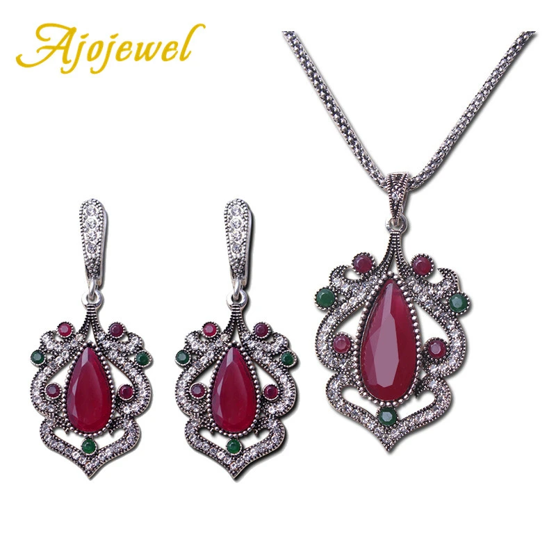 Ajojewel зеленый/красный полимерный камень Винтажные Ювелирные наборы для женщин