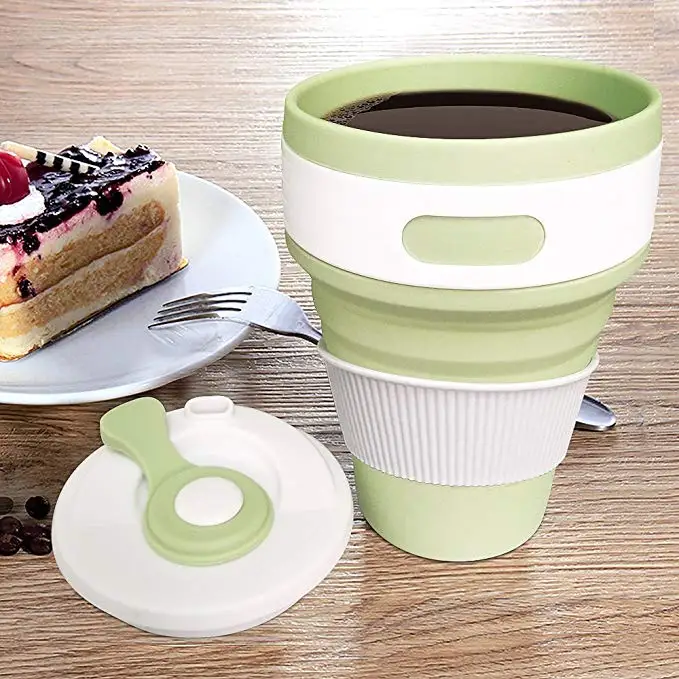 350ml collapsible coffee silicone cup with Lid folding water tea cup reusable travel Drinkware BPA free eco friendly make health