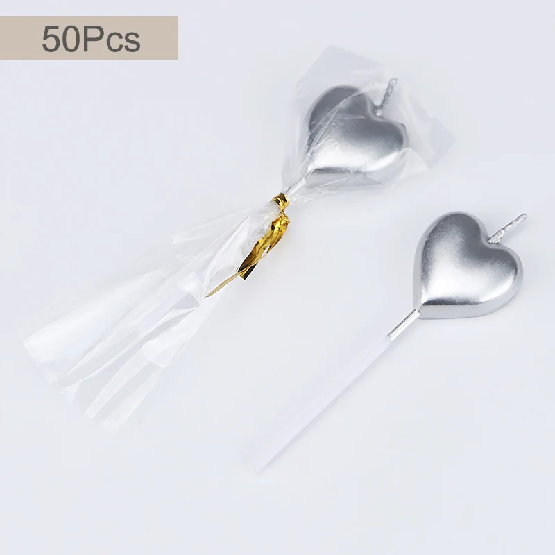 silvery 50Pcs 20-50 шт./компл. милые цвета: золотистый, серебристый сердце, звезда, день рождения свечи для торта свечи любовь лампы в форме свечи детский праздничный костюм поставки Свадебные украшения - Цвет: silvery 50Pcs
