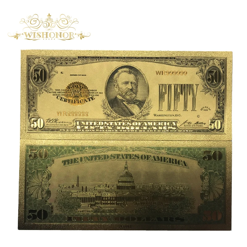 Wishonor 10 шт./лот 1928's американская золотая банкнота $50 доллар банкноты в 99.9%