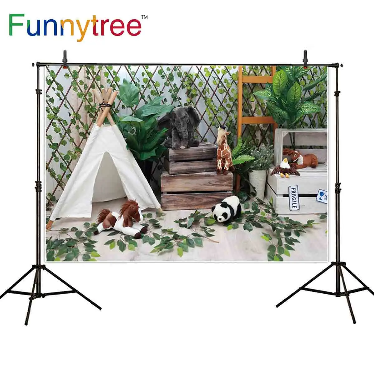 Фотофон Funnytree для фотостудии Джунгли Лес животное игрушка палатка листья Декор