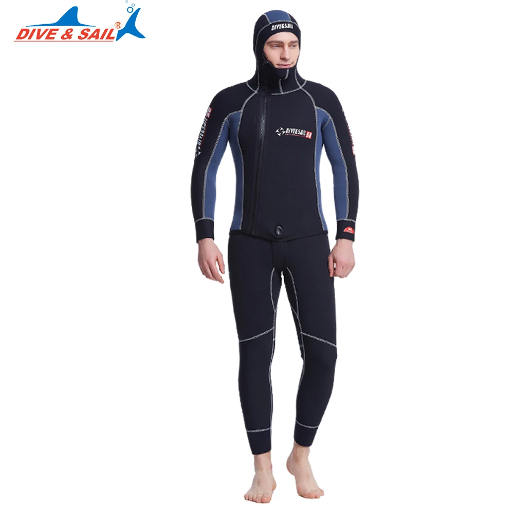 WDS-4133 Dive& Sail мужские полные гидрокостюмы для подводной рыбалки 5 мм купальный костюм с капюшоном 2 штуки копье Рыбалка молния подводное погружение размера плюс xxxl - Цвет: WDS-4133