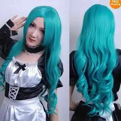 Heat Resistant dark Green Wavy Cosplay Wig High quality costume wig |