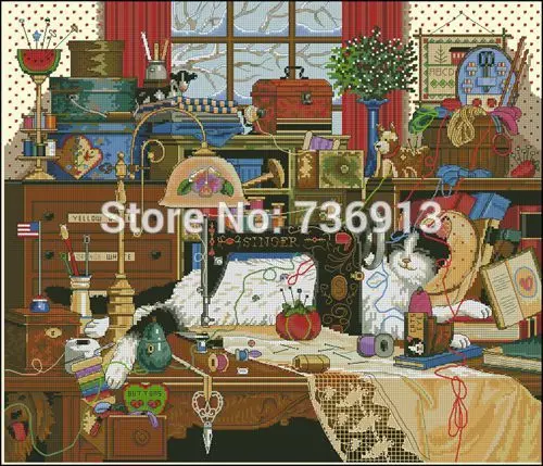 Набор для вышивки крестиком 11CT с изображением кошек и цветов бесплатная доставка