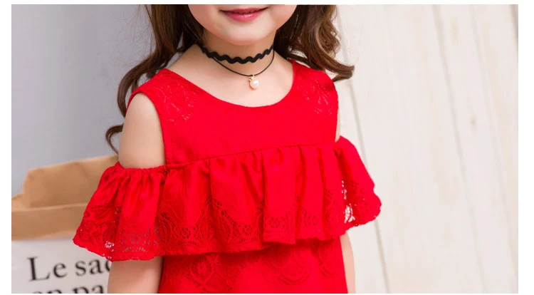 Летняя детская одежда детское кружевное платье для девочек с открытыми плечами