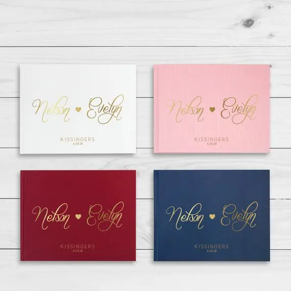 

personalize Gold Foil Unique Wedding hardcover Guest Books guestbook Alternative Wedding scrap book with Name and Date guestbook