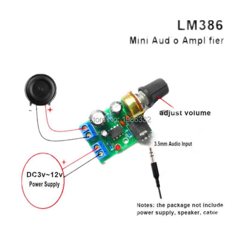WS16 LM386 мини аудио усилитель мощности AMP плата DC 3V ~ 12V 5V регулируемый объем сварной