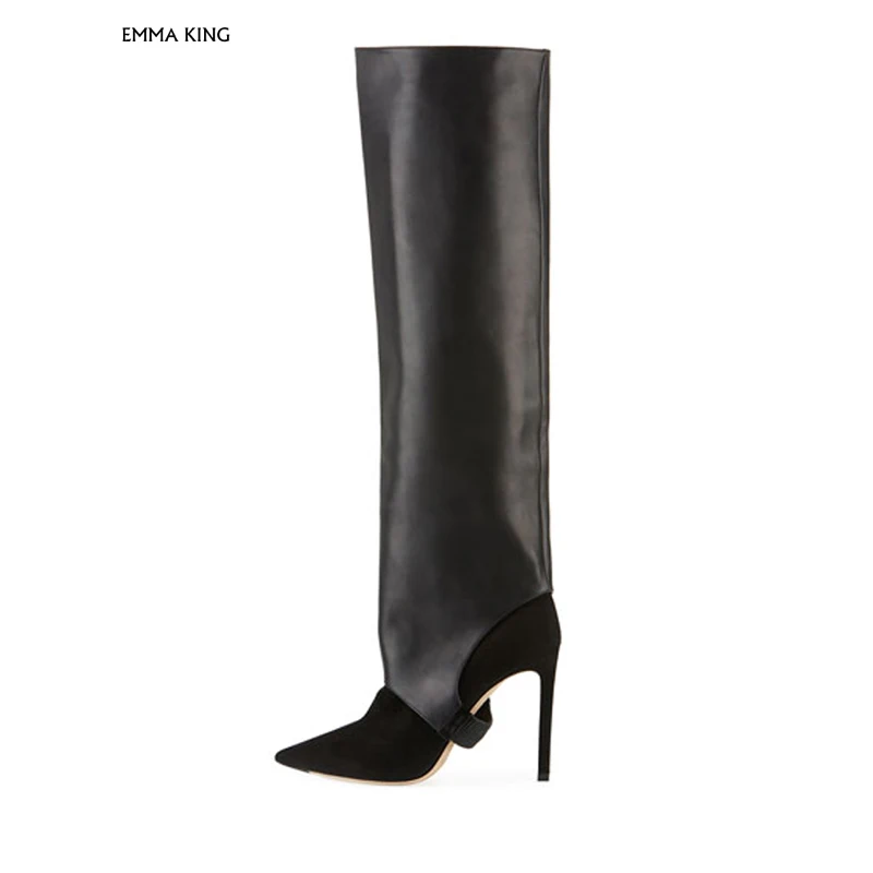 Functional Gold Liquid Mirror PU Two-Piece Knee High Boots Beautifully Crafted in two Parts Ankle Booties Detachable Leg Piece | Обувь