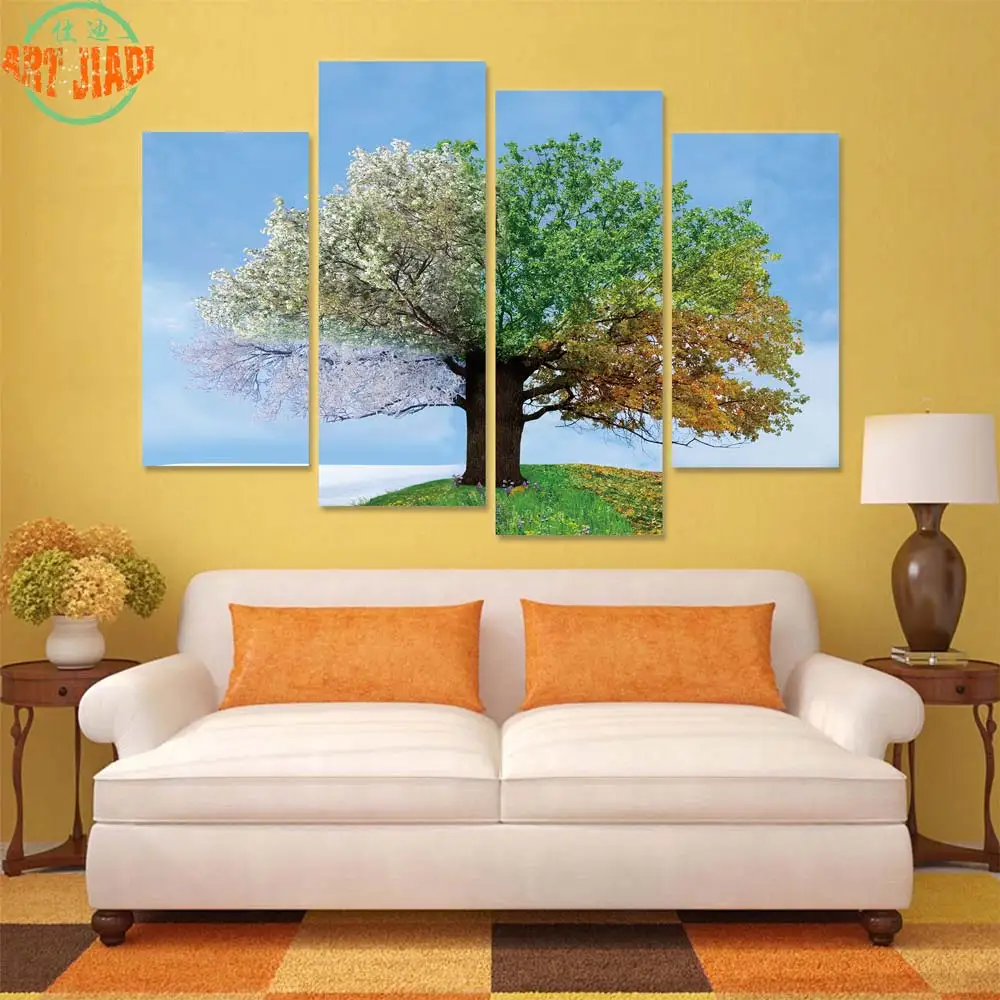 4 Piece/set or 5 Canvas Art Four Season Tree HD Paintings Decorations For Home Wall Prints B95 | Дом и сад