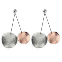 different sizes double round pink silver plated unflat frosted matte slices drop earrings dangle earrings for women