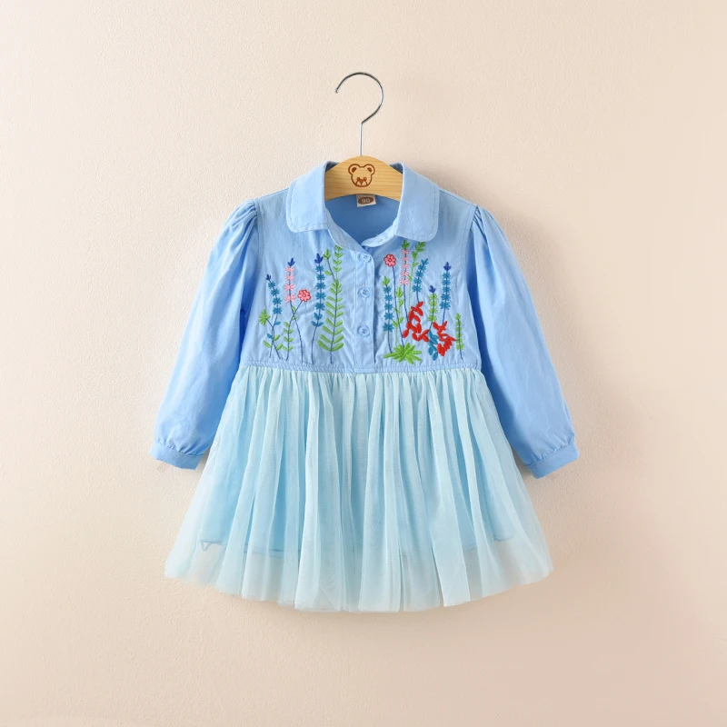 party dress for girls 5 years Fall 2018 New 3 Years Girl Birthday Dress Embroidery Autumn Pink Bule Children Shirt Dresses | Детская