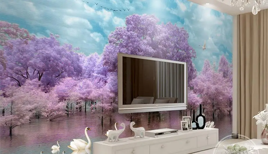 

3D фото обои на заказ красивая мечта 3D обои домашний Декор Фон Стена розовый Лебедь озеро дерево обои для гостиной