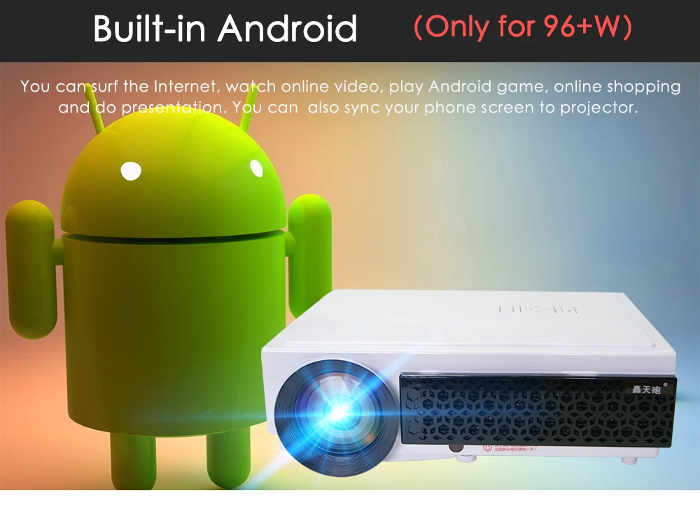 Poner Saund светодиодный 96+ Android wifi видео HDMI USB Full HD 1080P домашний кинотеатр 3D светодиодный проектор с кронштейном и занавеской bt96
