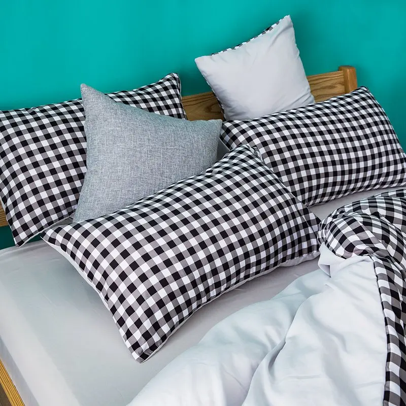 ParkShin Grid Bedding Set Gray Bed Flat Sheet Double Linens Bedclothes Duvet Cover Decor Home Textiles Adult | Дом и сад