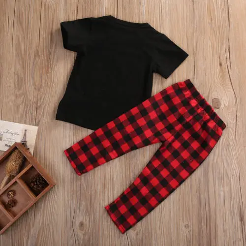Emmababy 2PCS Clothes Set!! Infant Baby Boy Short Sleeve T-shirt Tops+Plaid Pants Outfits Set | Детская одежда и обувь