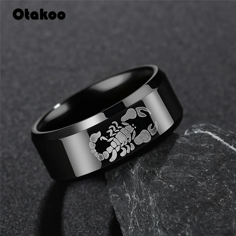 Мужские Винтажные кольца Otakoo черные круглые титановые из нержавеющей стали с