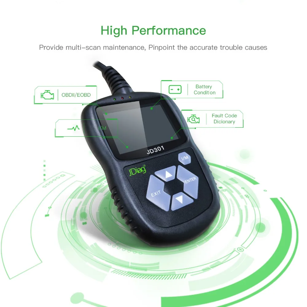Оригинальный JDiag JD301 OBD2 читатель Кода OBDII сканирующий инструмент сканер