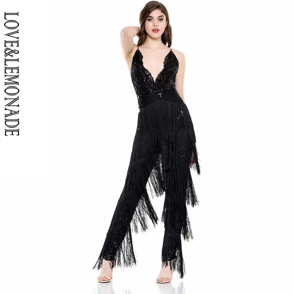 Любовь и лимонад. Блестки с v образным вырезом кисточками JumpsuitsTB 9899|love love|love