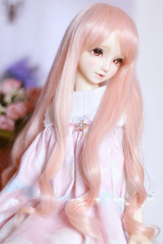 Длинные вьющиеся парики BJD розовые и синие высокотемпературные проволочные для