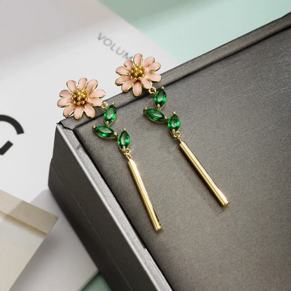 Neoglory Zircon &amp Enamel Long Dangle Earrings Colorful Flower Design Cute Girl Fashion Party Classic Gift Youth Sale | Украшения и