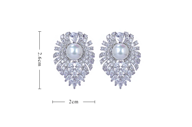 2016 изысканные серьги гвоздики в форме листьев белого золота с кубическим