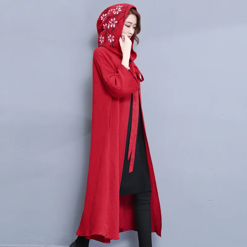 Женская накидка-пончо женская накидка в китайском стиле Hanfu с капюшоном красная
