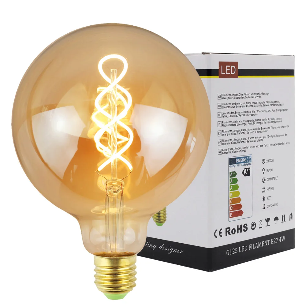 TIANFAN G125 Ретро лампа Эдисона Led E27 220V 110V 4W Затемняющая горючая нить промышленная
