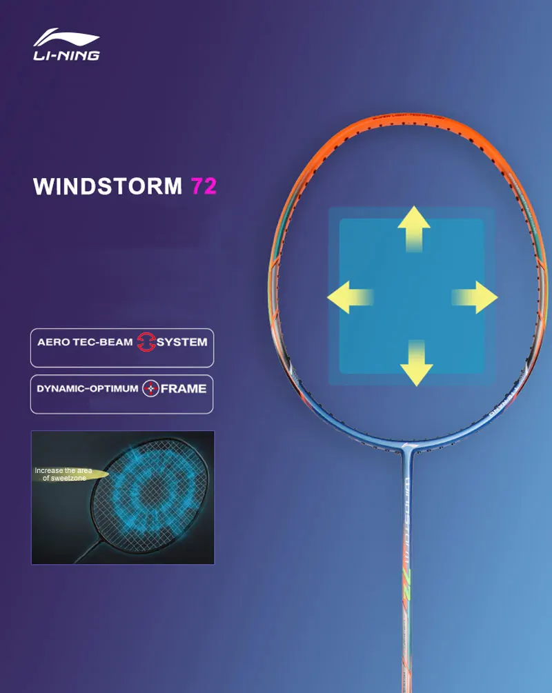 Li-Ning WINDSTORM 72 ракетка для бадминтона, одна ракетка, светильник, профессиональная подкладка из углеродного волокна, ракетка AYPM084/AYPM192/AYPM204 ZYF235