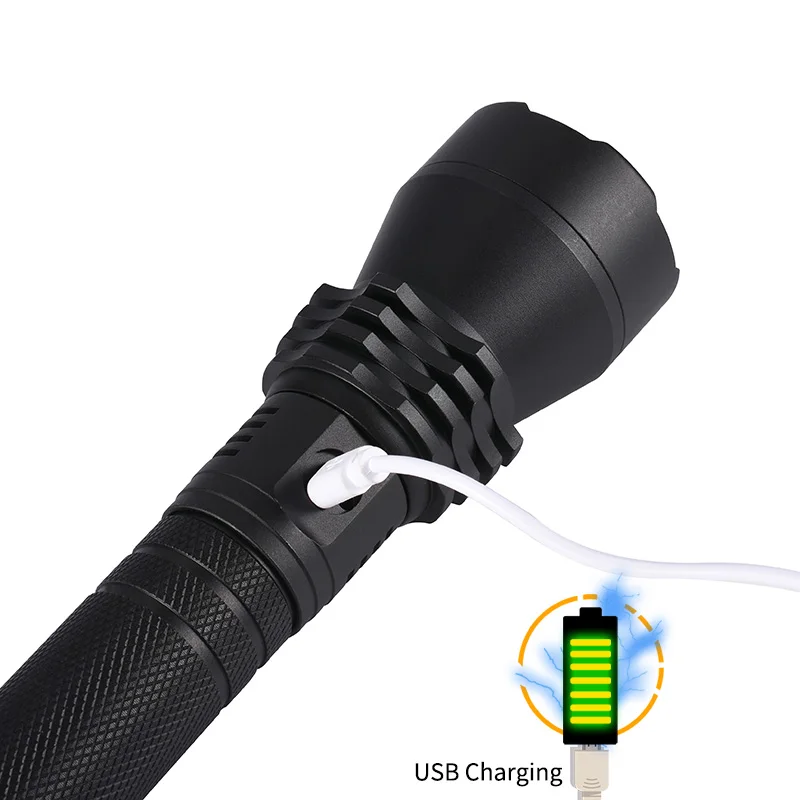 

Coba new applicable led flashlight super bright safety hammer use P50 light by 2*26650 battery power display zoomable power bank