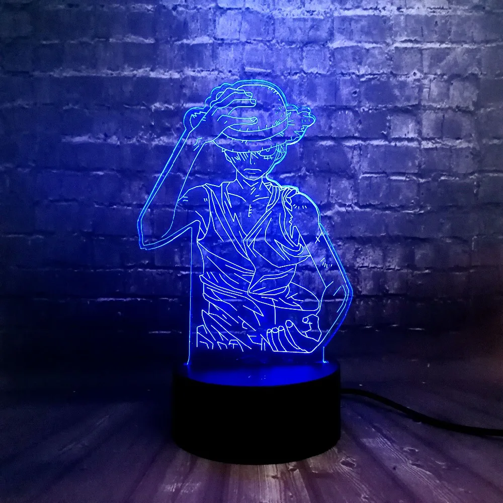 Японский аниме one piece Theme Lava Monkey D Luffy светодиодный акриловый 3D 7 цветов USB зарядка Домашний Настольный Декор ночной Светильник детский подарок