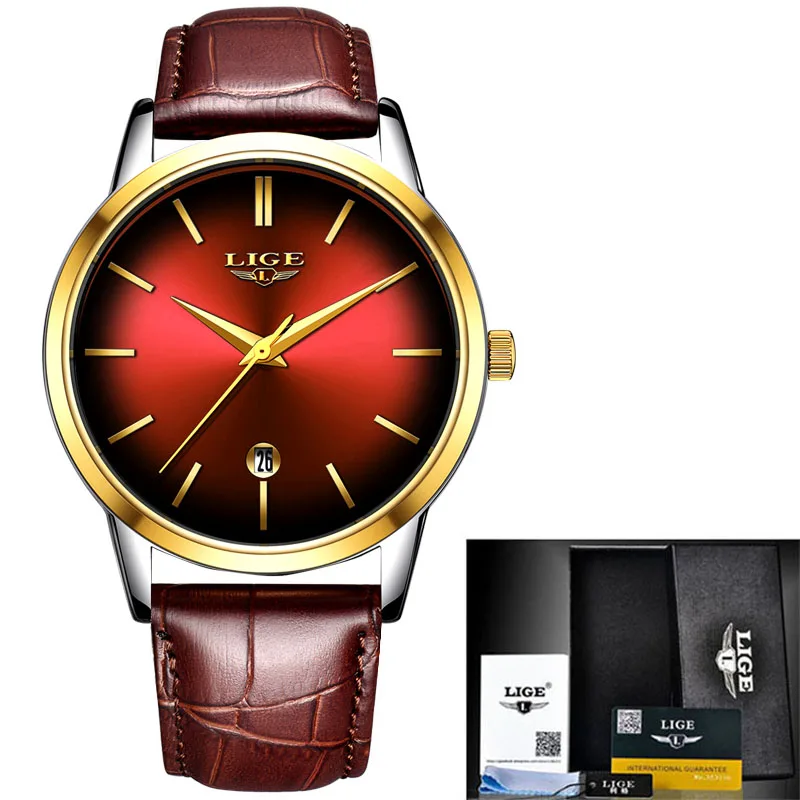 Gold red LIGE новые женские часы модные повседневные часы женские роскошные брендовые тонкие модели с маленьким циферблатом часы женские часы Relogio Feminin - Цвет: Gold red