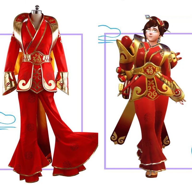 Аниме! Горячая игра OW Mei Luna прекрасный красный цифровой печати Униформа костюм