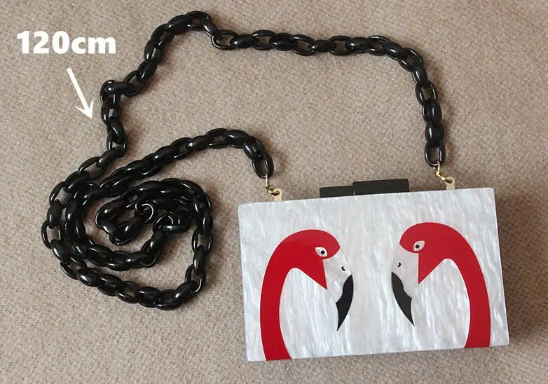 120 balck chain Брендовые Модные женские винтажные элегантные сумки женская вечерняя сумочка мраморный белый акриловый двойной Фламинго Повседневный милый Повседневный клатч - Цвет: 120 balck chain