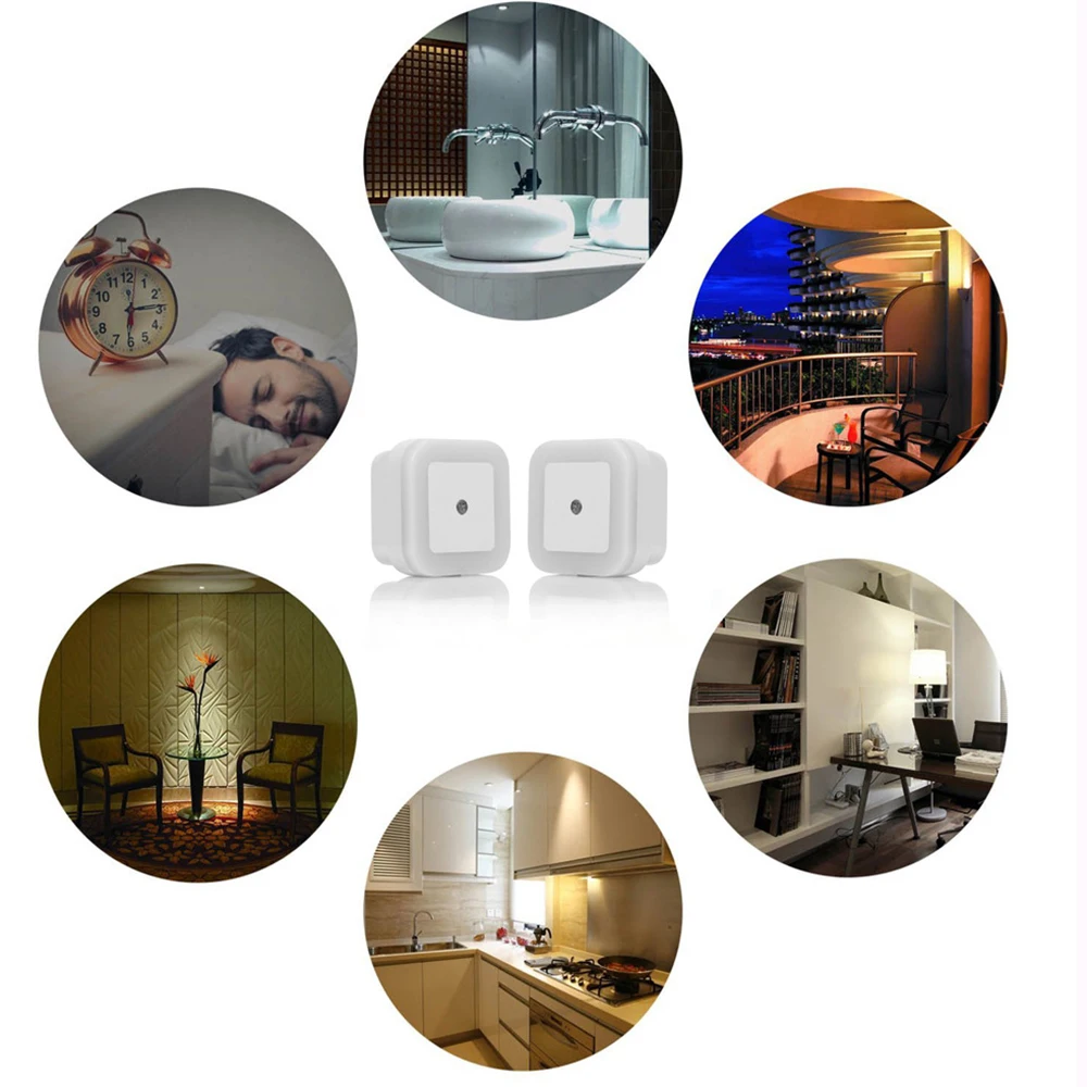 Ночник квадратной формы с евророзеткой/американской розеткой умный сенсорный