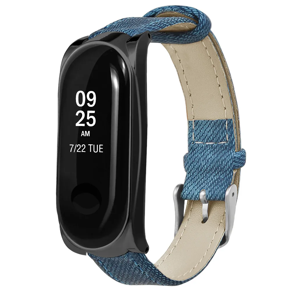 Синий джинсовый браслет ремешок + металлический чехол для Xiaomi Mi Band 3 модные часы