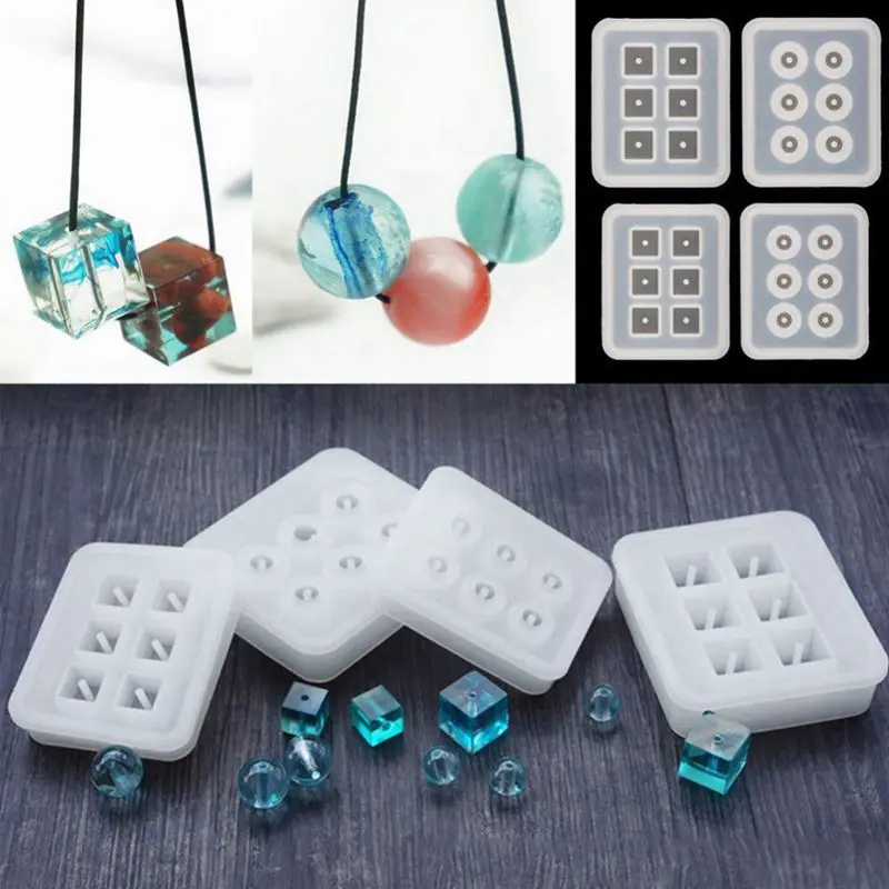 4Pcs Round Square Silicone Bead Mold Mould with Hanging Holes for Jewelry Pendant Bangle Bracelet Making DIY Hand Craft T | Украшения и