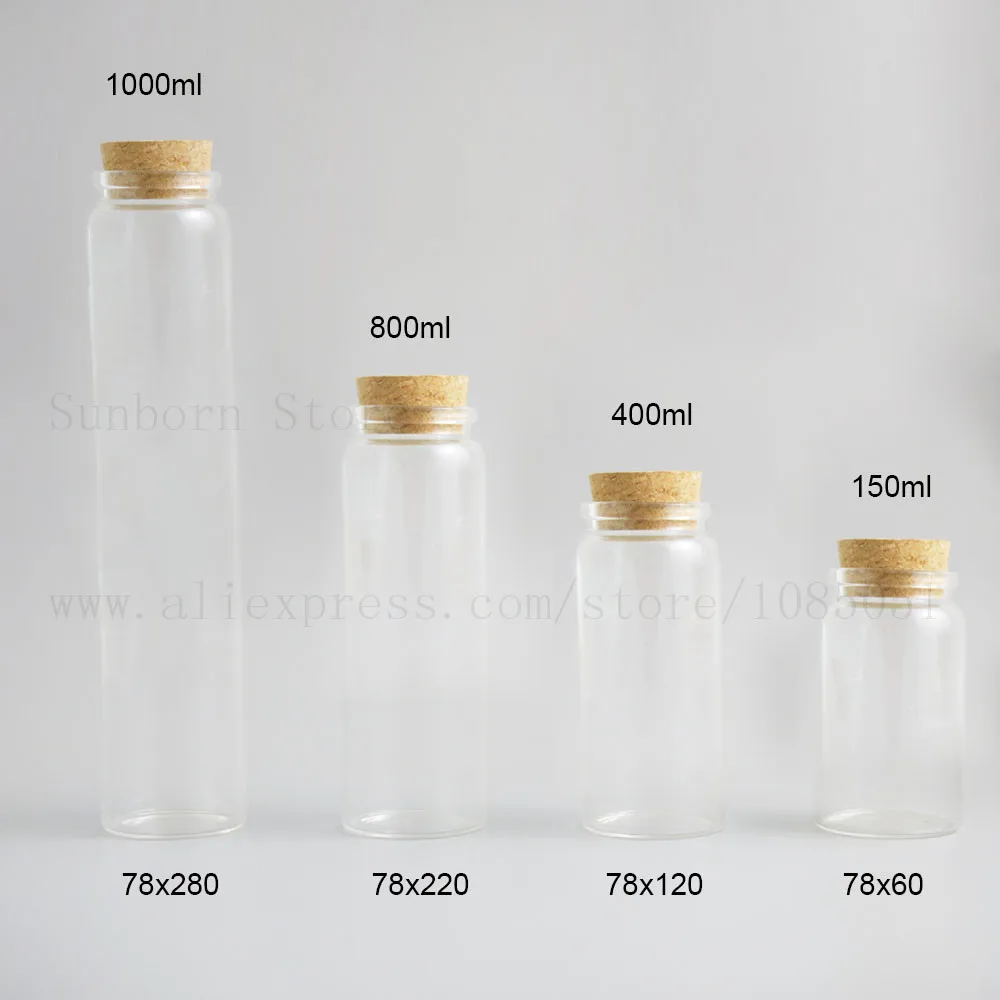 Big Empty Transparent Bottle Jar With Cork Stopper Clear Glass Container for Laboratory School Storage 150ml 400ml 800ml | Красота и
