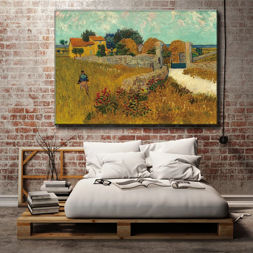 Впечатление Ван пшеничное поле фермер ферма холст печати картина маслом